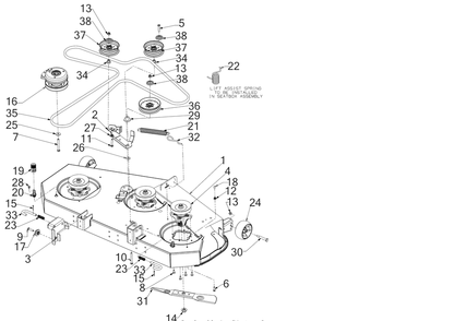 Deck Diagram and Parts List for RZT-L54KH (17CRCACA010)(2018) Cub Cadet Lawn Tractor